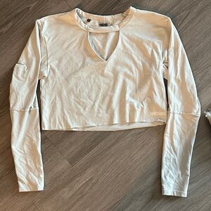Gymshark Cream Long-Sleeve Cutout Cropped Top